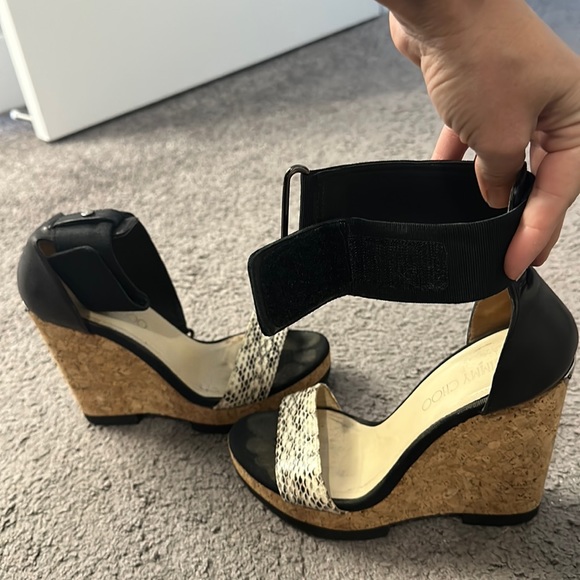 Jimmy Choo Neston Snakeskin Cork Wedge Sandals - Picture 2 of 3